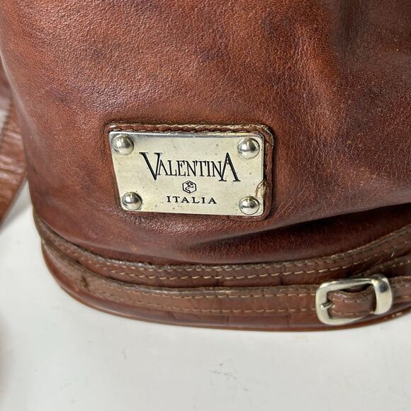 Valentina Italia Brown Leather Croco Embossed Bucket Sling Crossbd Shoulder Bag - Picture 3 of 14